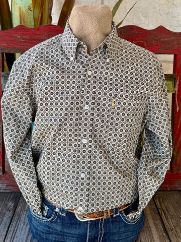 Men's Medallion Print Button-Down Long Sleeve Shirt