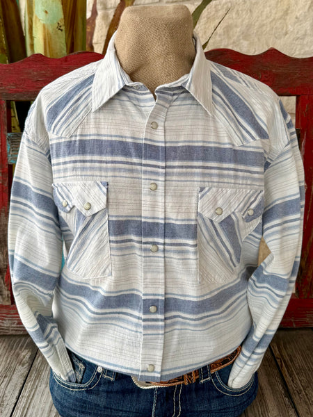 Men's Panhandle Slim Western Snap Shirt in White/Navy, lightweight textured fabric for breathable comfort, with dual chest snap pockets for functional storage - PMN2S08151. Available at Blair's Western Wear, Marble Falls, TX.