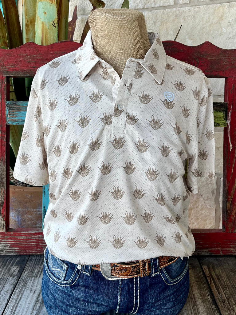 Men's Panhandle Slim Western Short Sleeve Pullover Cactus Print Shirt in cream with green cactus and desert motifs, featuring breathable cotton fabric and classic pearl snap front - BM51T06634. Available at Blair's Western Wear, Marble Falls, TX.