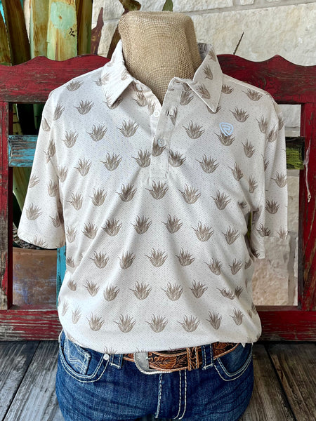Men's Panhandle Slim Western Short Sleeve Pullover Cactus Print Shirt in cream with green cactus and desert motifs, featuring breathable cotton fabric and classic pearl snap front - BM51T06634. Available at Blair's Western Wear, Marble Falls, TX.