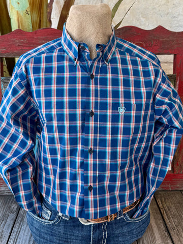Men's Plaid Check Button-Down Long Sleeve Shirt