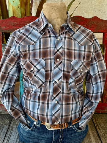 Men's Plaid Pearl Snap Long Sleeve Shirt