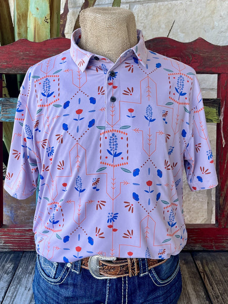 Lt Tan & Blue Men's Raised By Coyote Short Sleeve - TX WILDFLOWERS; Blair's Western Wear Marble Falls, TX