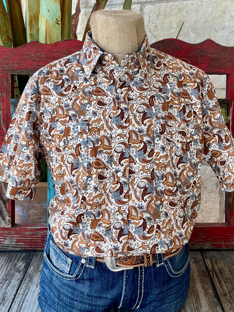Men's Roper Natural/Rust/Light Blue Paisley Short Sleeve Shirt