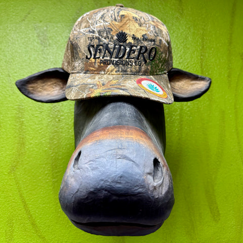 Men’s Sendero Provisions Co. cap camo logo hat in Real Tree Edge, RealTree Edge camouflage pattern helps you blend into wooded environments, with adjustable snapback closure for a secure custom fit - SPCH123F31GZZ. Available at Blair's Western Wear, Marble Falls, TX.