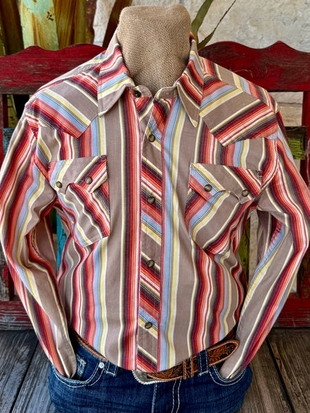 Men's Serape Stripe Pearl Snap Long Sleeve Shirt