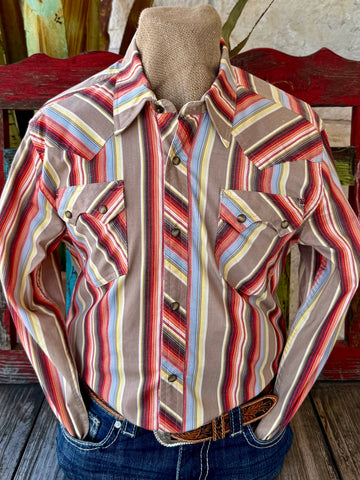 Men's Serape Stripe Pearl Snap Long Sleeve Shirt