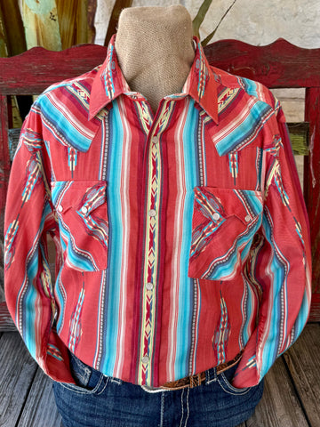 Men's Serape Stripe Pearl Snap Long Sleeve Shirt