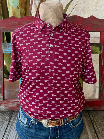 Men's Short Sleeve Howdy Pennant Pullover in Maroon White - Front View