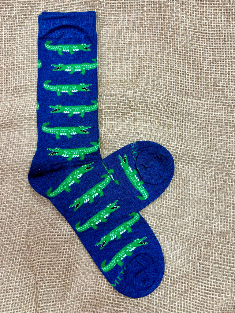 Men’s Socksmith Bamboo Later Gator Socks in Navy, made from soft bamboo rayon for breathable comfort, with a flexible fit from nylon and spandex - MBN3709. Available at Blair's Western Wear, Marble Falls, TX.
