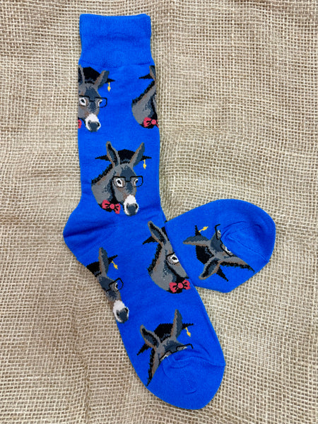 Men's Socksmith novelty crew socks in blue, breathable cotton blend for all-day comfort, with reinforced heel and toe for durability - MNC1629BLU. Available at Blair's Western Wear, Marble Falls, TX.