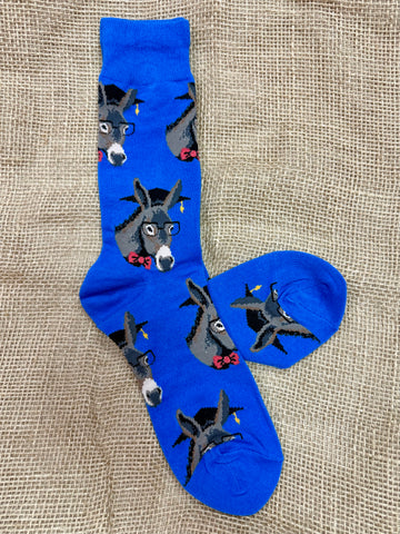 Men's Socksmith novelty crew socks in blue, breathable cotton blend for all-day comfort, with reinforced heel and toe for durability - MNC1629BLU. Available at Blair's Western Wear, Marble Falls, TX.