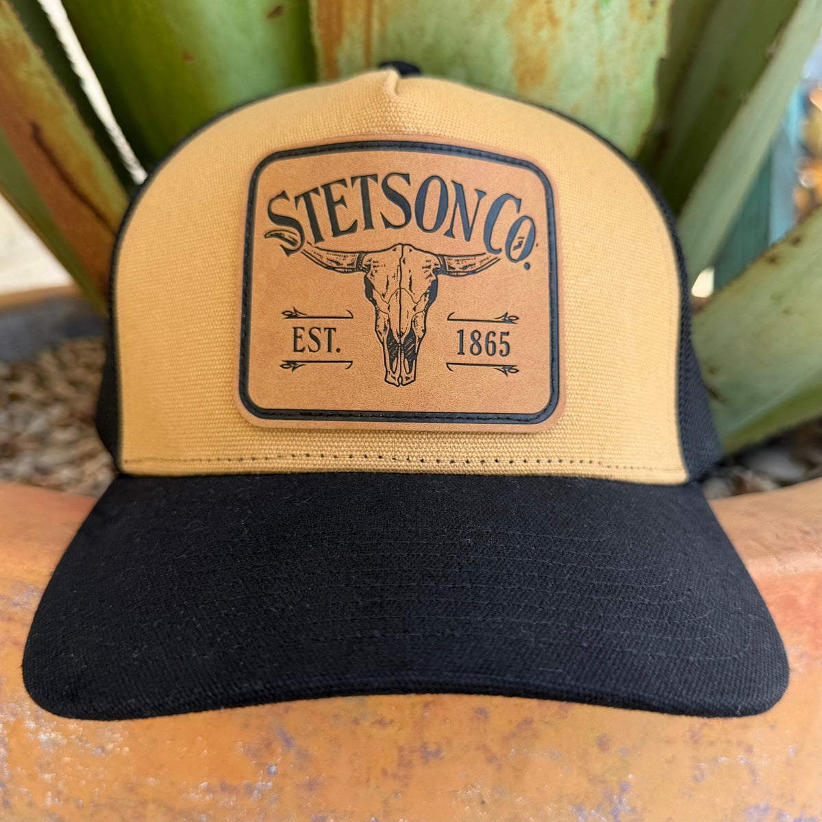 Men's Stetson Caramel & Black Logo Leather Patch Cap