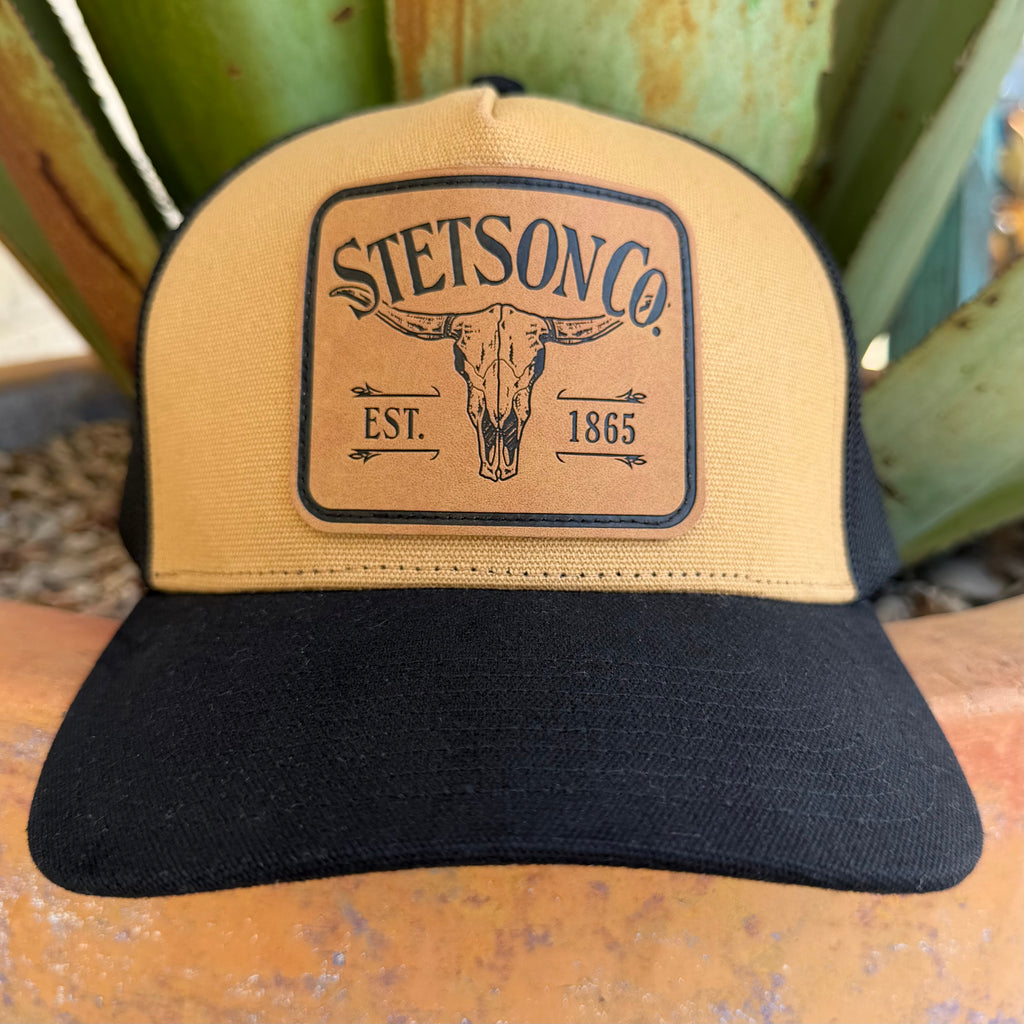 Men's Stetson Caramel & Black Logo Leather Patch Cap