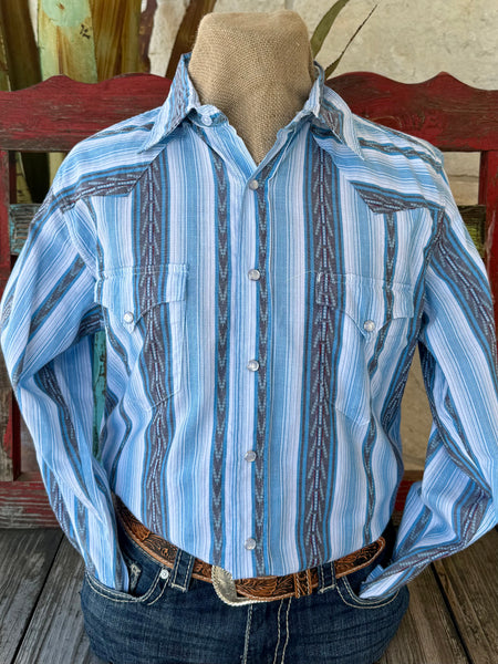 Men's Stripe Pearl Snap Long Sleeve Shirt