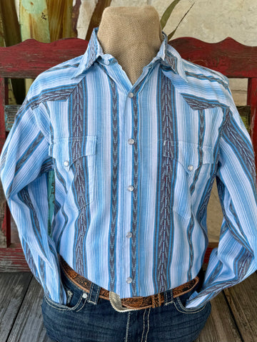 Men's Stripe Pearl Snap Long Sleeve Shirt
