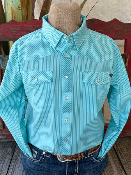 Men's Stripe Pearl Snap Long Sleeve Shirt