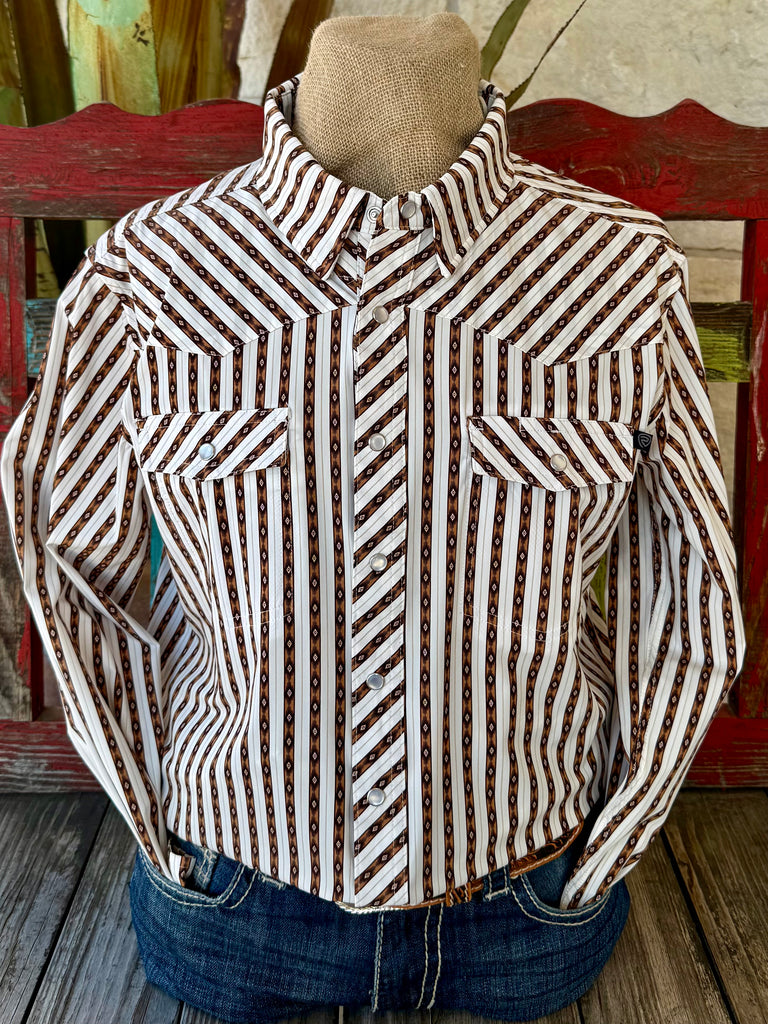 Men's Stripe Pearl Snap Long Sleeve Shirt