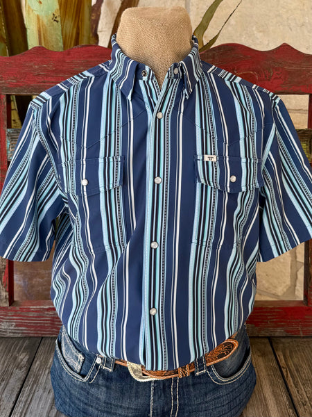 Men's Stripe Pearl Snap Short Sleeve Shirt