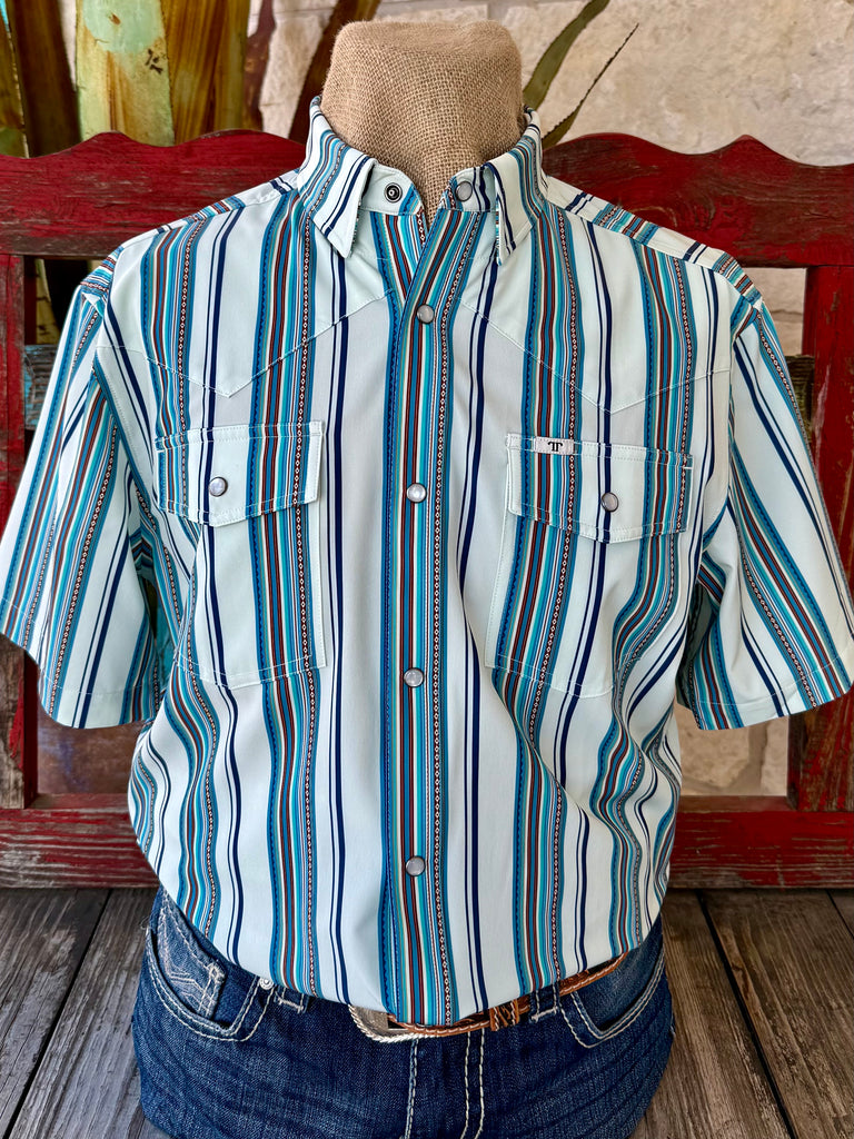 Men's Stripe Pearl Snap Short Sleeve Shirt