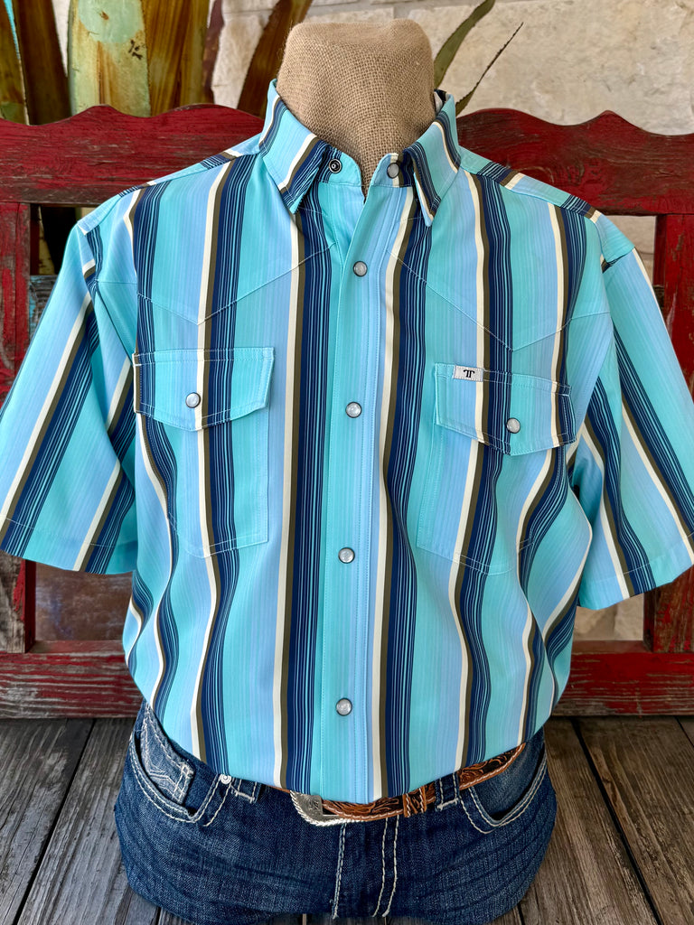 Men's Stripe Pearl Snap Short Sleeve Shirt