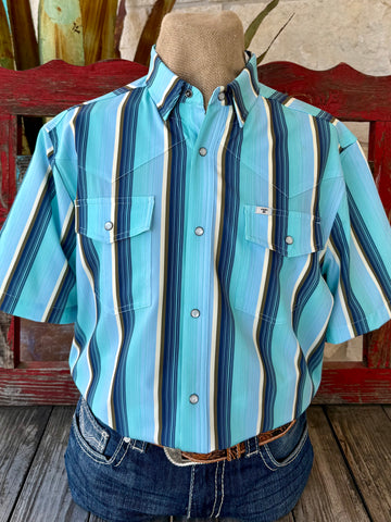 Men's Stripe Pearl Snap Short Sleeve Shirt