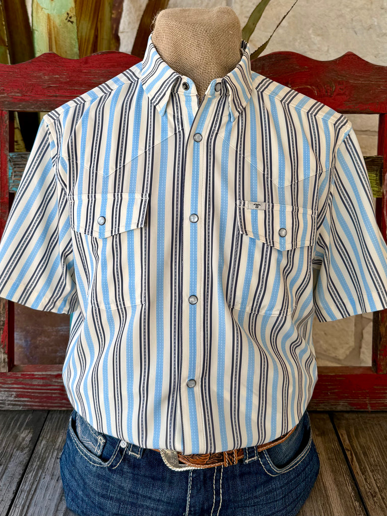 Men's Stripe Pearl Snap Short Sleeve Shirt