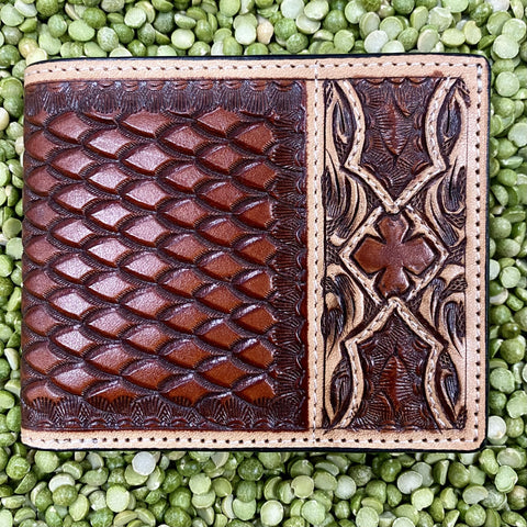 2tone Brown Men's Tooled Bifold Wallet - H910B