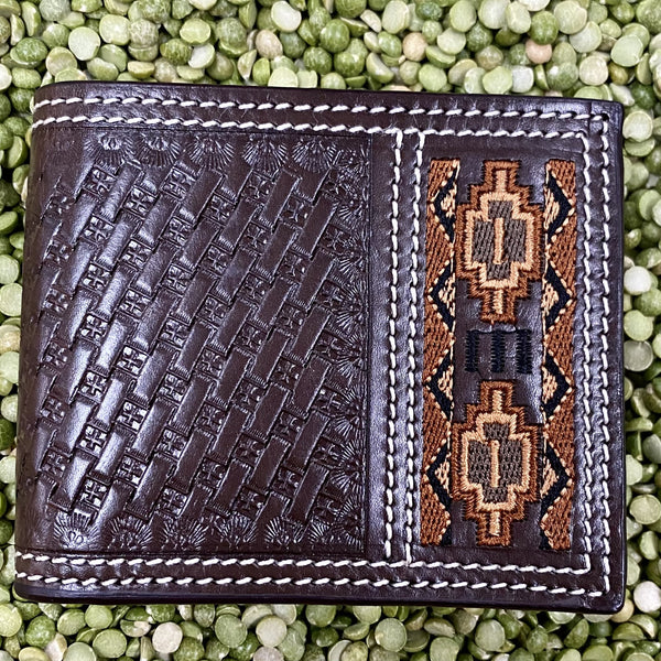 Chocolate w/ Rust Embroidery Men's Tooled Bifold Wallet - WH211B