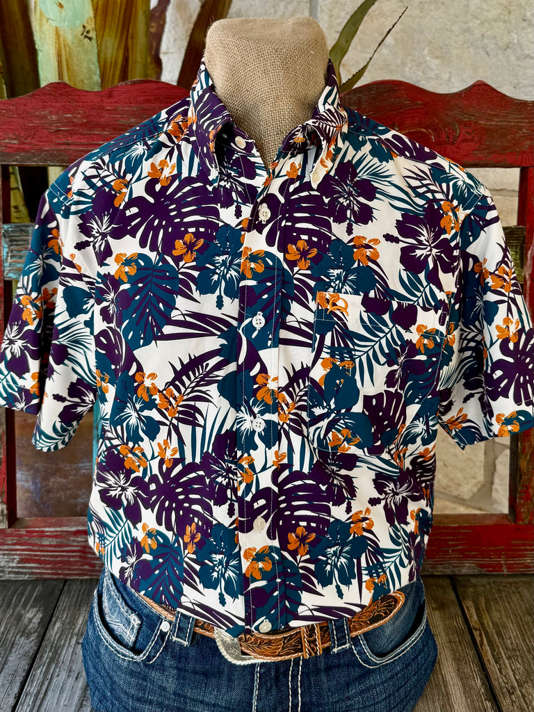 Men's Tropical Print Button-Down Short Sleeve Shirt