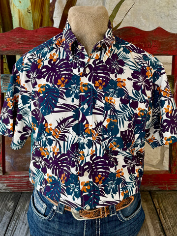 Men's Tropical Print Button-Down Short Sleeve Shirt