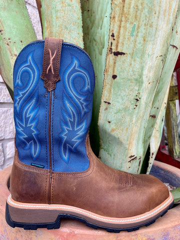 Men's Twisted X Work Boot in brown and blue, featuring a Nano Composite Toe and UltraLite X technology for lightweight comfort - MUNW001. Available at Blair's Western Wear, Marble Falls, TX.