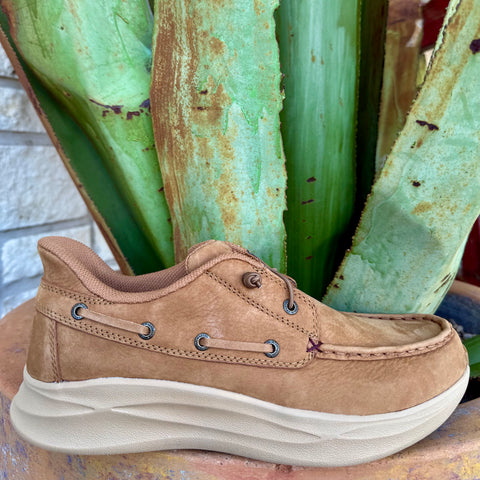 Men’s Twisted X casual slip-on shoe in tan, built with full-grain leather upper that provides long-lasting durability while developing a rich, worn-in look over time, with oil- and slip-resistant outsole enhances traction on slick or uneven surfaces for dependable stability - MCAU018. Available at Blair's Western Wear, Marble Falls, TX.