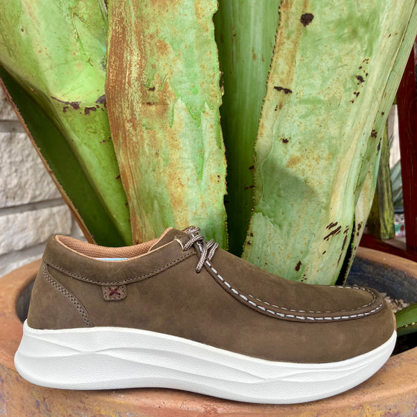 Men's Twisted X Feather X Casual Shoe in Shitake Brown, featuring a full-grain leather upper with moc toe design, UltraLite X™ EVA midsole for lightweight cushioning, and oil- and slip-resistant rubber outsole – MCAU004. Available at Blair's Western Wear, Marble Falls, TX.