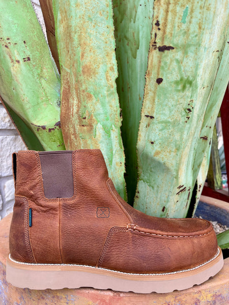 Men's Twisted X Work Boots in brown, crafted with durable BarnShield™ leather and waterproof lining with a lightweight nano composite safety toe - MWWNW01. Available at Blair's Western Wear, Marble Falls, TX.