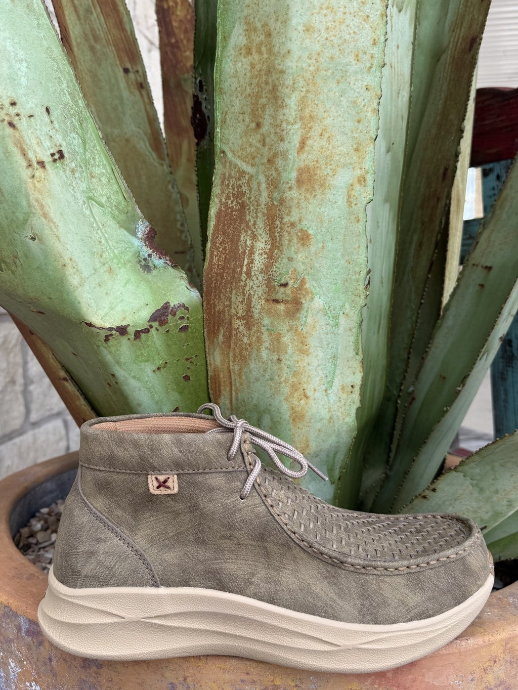 Men’s grey Twisted X tie moc shoe with breathable woven vamp and slip-resistant outsole — Blair’s Western Wear Marble Falls TX