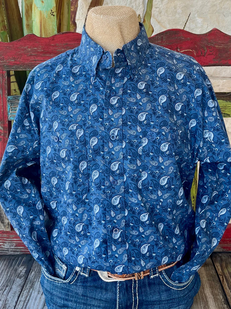Men's Wrangler Navy Paisley Button-Down Shirt – 112360006