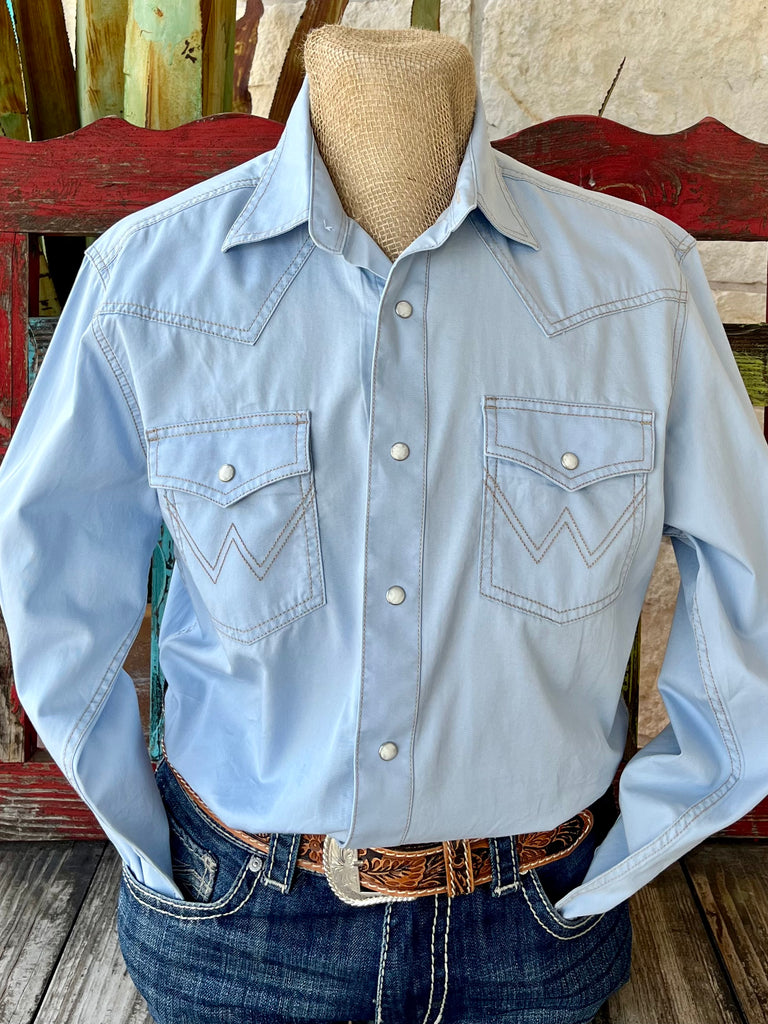 Men's Wrangler Light Blue Western Shirt 112365625 Blair's