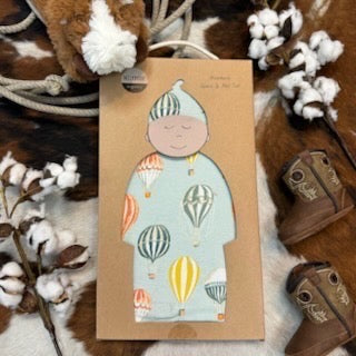 Milkbarn Newborn Hot Air Balloon Patterned Gown & Hat Set made from organic cotton- 71130 - Available at BLAIR'S Western Wear 
