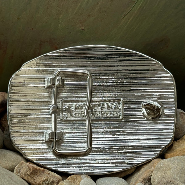 Montana Silversmiths Western Belt Buckle in silver and gold, featuring intricate engravings and a prominent 'H' initial - A1047H. Available at Blair's Western Wear, Marble Falls, TX.