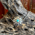 Montana Silversmiths turquoise Desert Sage bracelet with square turquoise center stone, antiqued silver-tone floral and geometric detailing, and adjustable chain closure - BC6116. Available at Blair's Western Wear, Marble Falls, TX.