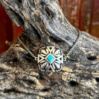 Montana Silversmiths turquoise Desert Sage bracelet with square turquoise center stone, antiqued silver-tone floral and geometric detailing, and adjustable chain closure - BC6116. Available at Blair's Western Wear, Marble Falls, TX.