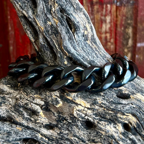 Montana Silversmiths chain bracelet in black nickel, featuring flat Cuban links, with a secure fold-over clasp - BC6094. Available at Blair's Western Wear, Marble Falls, TX.