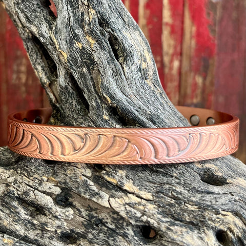 Montana Silversmiths Copper Cuff Bracelet in elegant wave design, crafted from high-quality copper with magnetic closure and adjustable fit - BC6005. Available at Blair's Western Wear, Marble Falls, TX.