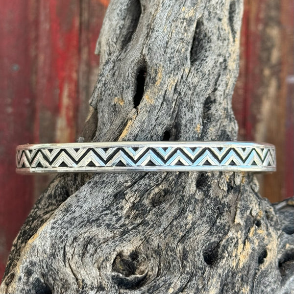 Montana Silversmiths Jewelry Silver Cuff Bracelet in silver, striking Aztec-inspired chevron design with a high-quality silver finish - BC6060. Available at Blair's Western Wear, Marble Falls, TX.