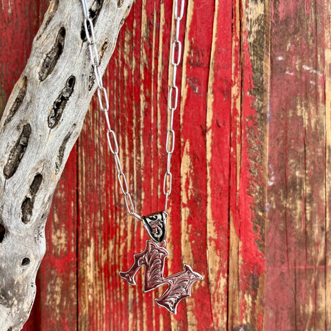 Montana Silversmiths Necklace Scroll in silver, shaped in the letter "M," featuring an intricate scroll design with premium silver - NC6096M. Available at Blair's Western Wear, Marble Falls, TX.
