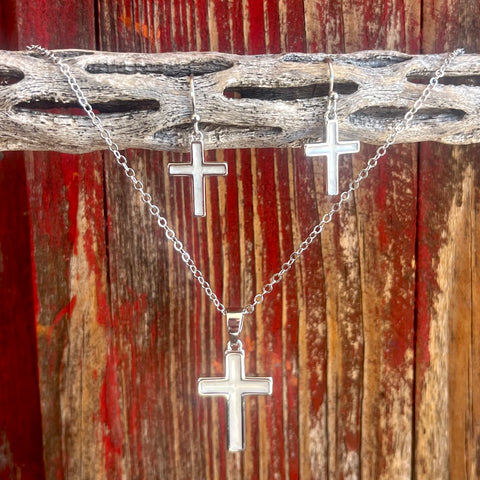 Montana Silversmiths Necklace Cross in Silver, white mother of pearl inlay, hypoallergenic and protective coating - JS5845. Available at Blair's Western Wear, Marble Falls, TX.
