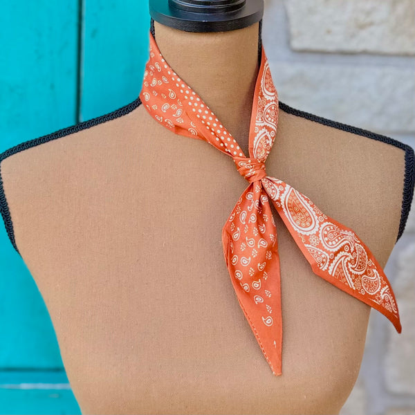 Orange & White Paisley & Dots Twilly Wild Rag