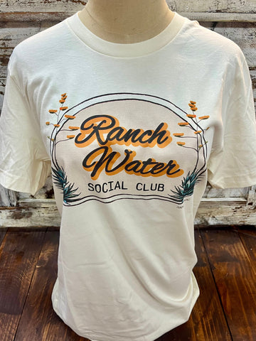 Ranch Swag T-Shirt Graphic Tee in natural, soft breathable fabric with bold “Ranch Water” design – Ranch Water. Available at Blair's Western Wear, Marble Falls, TX.