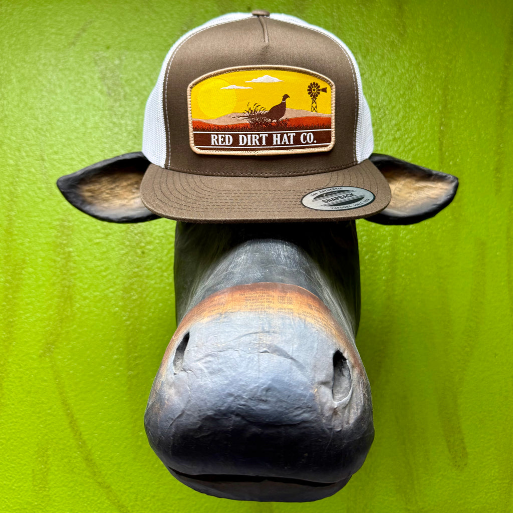 Red Dirt Hat Co. cap mesh snapback hat in brown, breathable mesh back promotes airflow to keep you cool during long days outdoors, adjustable snapback closure allows for a secure customizable fit - RDHC542. Available at Blair's Western Wear, Marble Falls, TX.